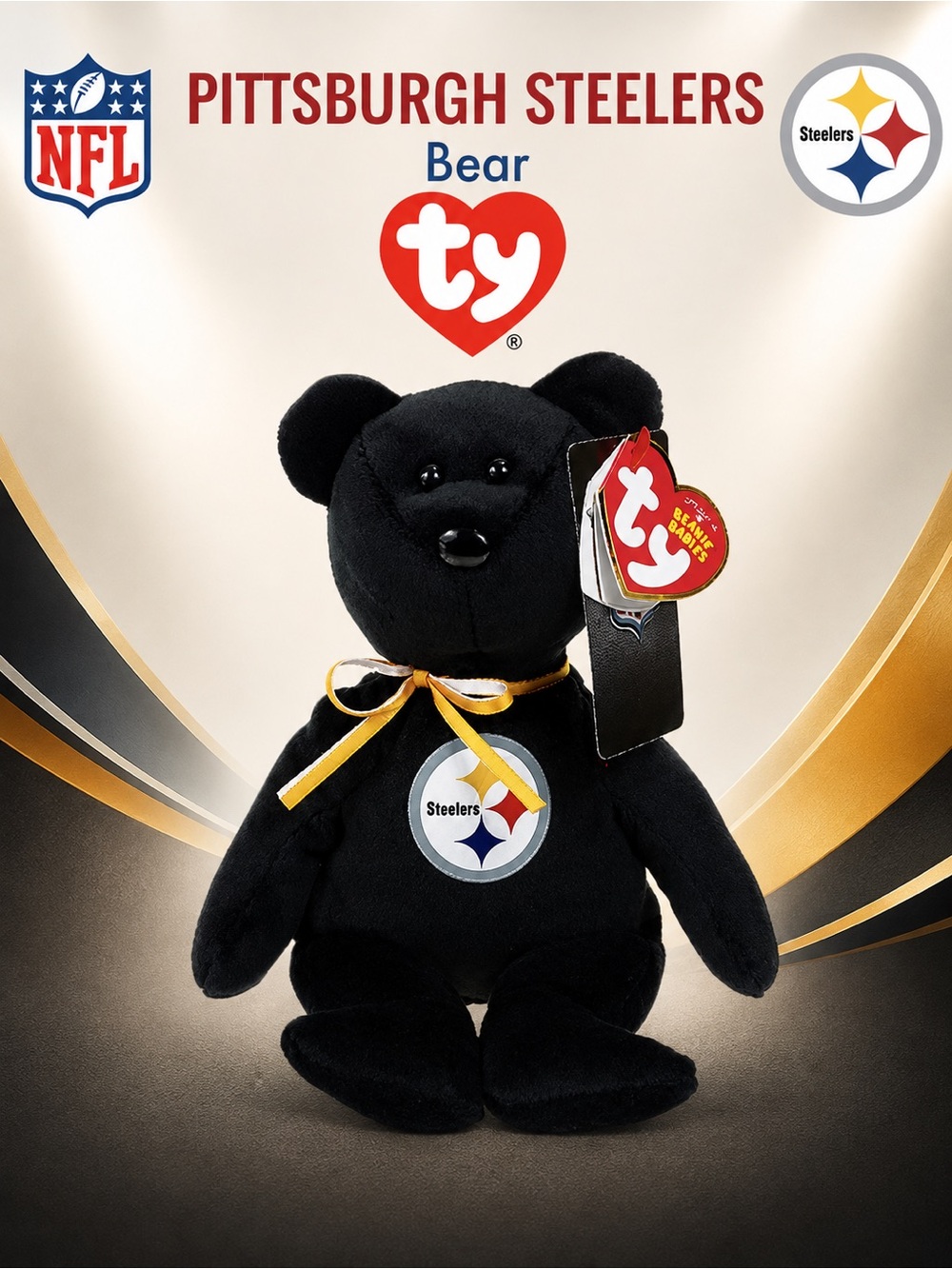 Ty Beanie Babies PITTSBURGH STEELERS Bear RETIRED NEW